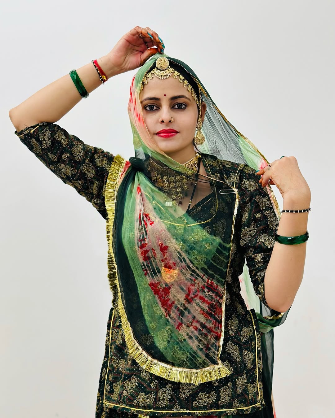 Baisa Foil Printed BSY Fabric Mehndi Colour – Traditional Rajasthani Poshak Material