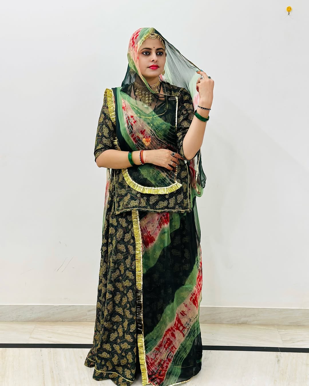 Baisa Foil Printed BSY Fabric Mehndi Colour – Traditional Rajasthani Poshak Material