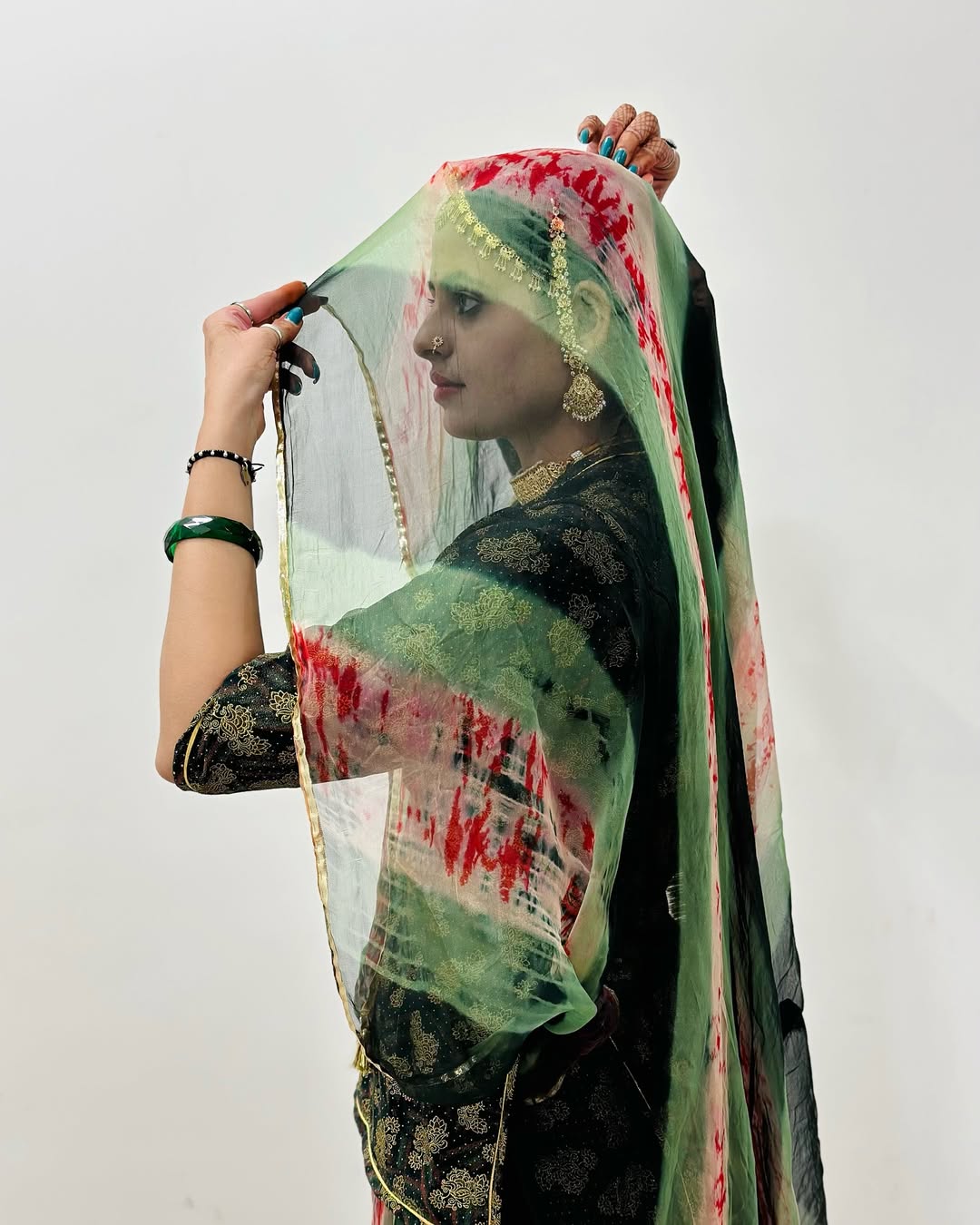 Baisa Foil Printed BSY Fabric Mehndi Colour – Traditional Rajasthani Poshak Material