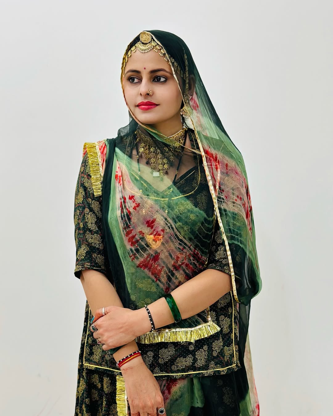 Baisa Foil Printed BSY Fabric Mehndi Colour – Traditional Rajasthani Poshak Material