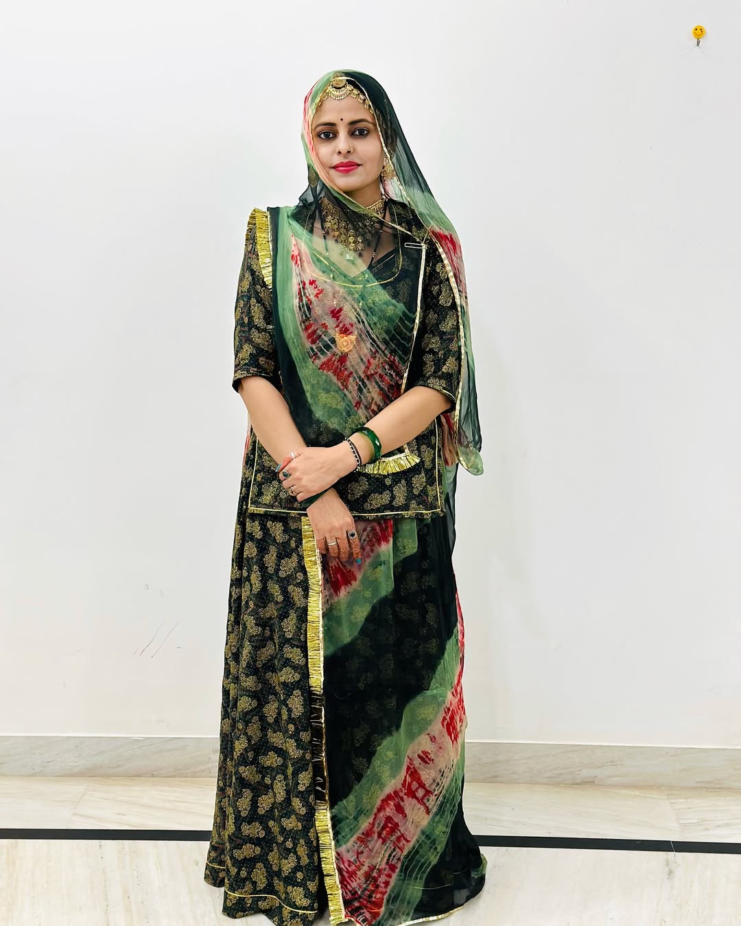 Baisa Foil Printed BSY Fabric Mehndi Colour – Traditional Rajasthani Poshak Material
