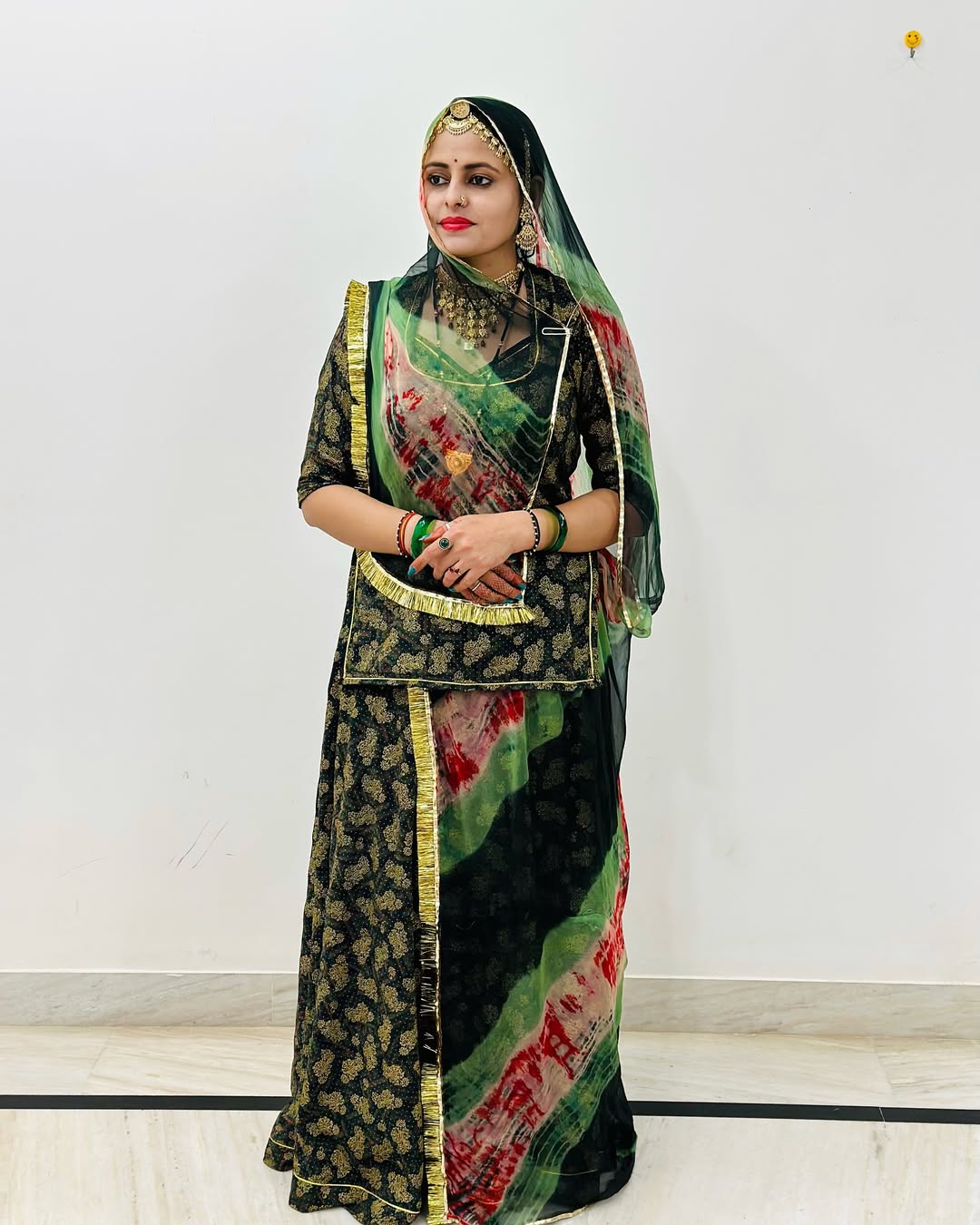 Baisa Foil Printed BSY Fabric Mehndi Colour – Traditional Rajasthani Poshak Material
