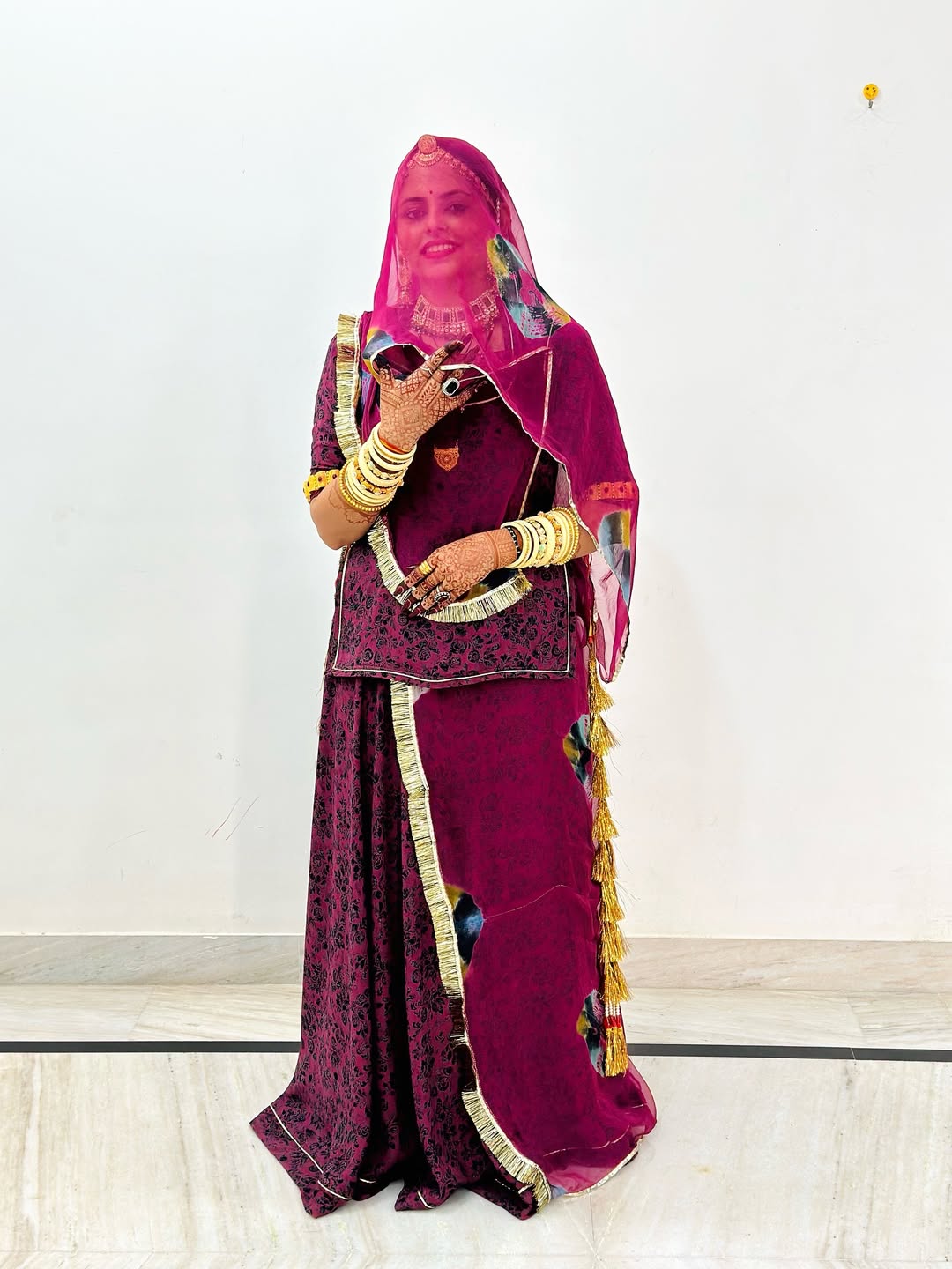 Geetika's Wine Colour BSY Foil Print- Traditional Rajputi Poshak