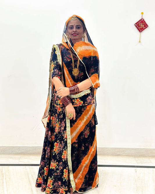 Geetika's Digital Printed Fabric Nevy Blue Colour – Traditional Rajasthani Poshak Material