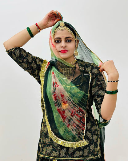 Baisa Foil Printed BSY Fabric Mehndi Colour – Traditional Rajasthani Poshak Material