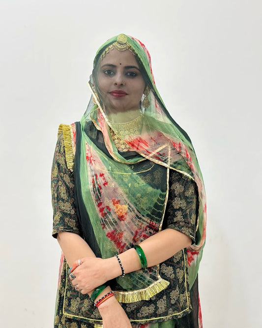 Baisa Foil Printed BSY Fabric Mehndi Colour – Traditional Rajasthani Poshak Material