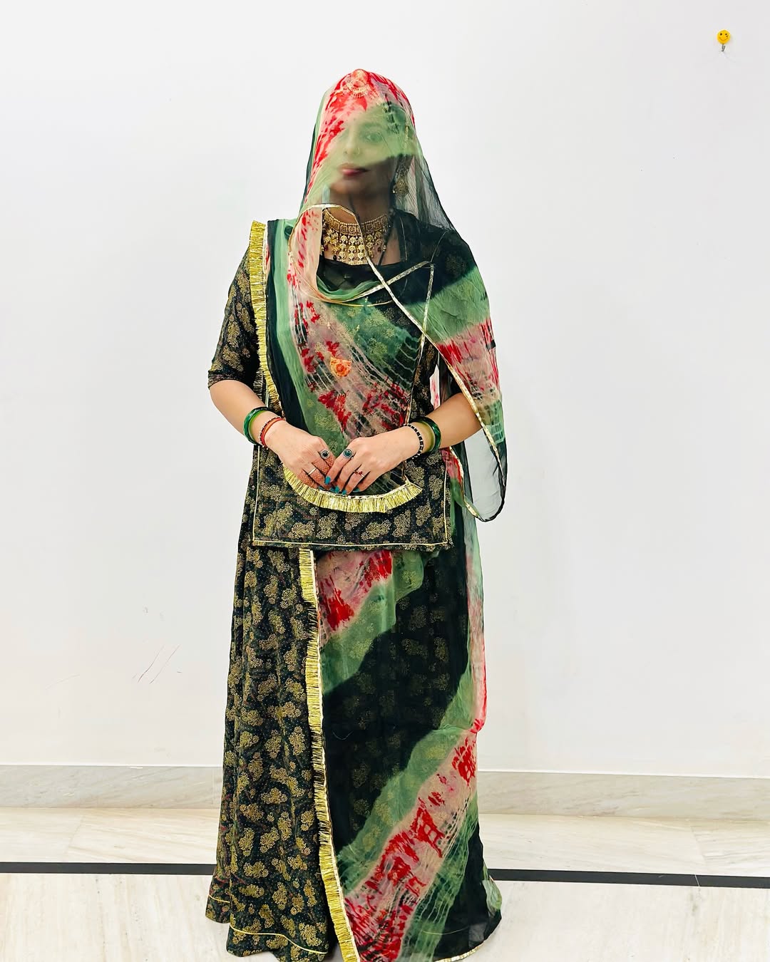Baisa Foil Printed BSY Fabric Mehndi Colour – Traditional Rajasthani Poshak Material