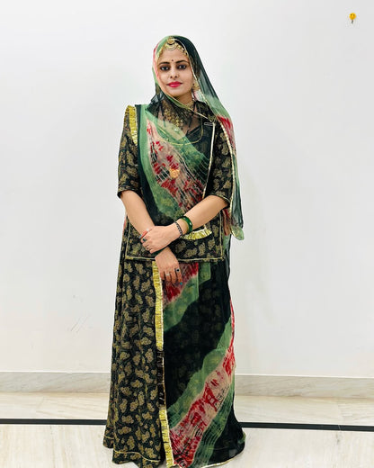 Baisa Foil Printed BSY Fabric Mehndi Colour – Traditional Rajasthani Poshak Material