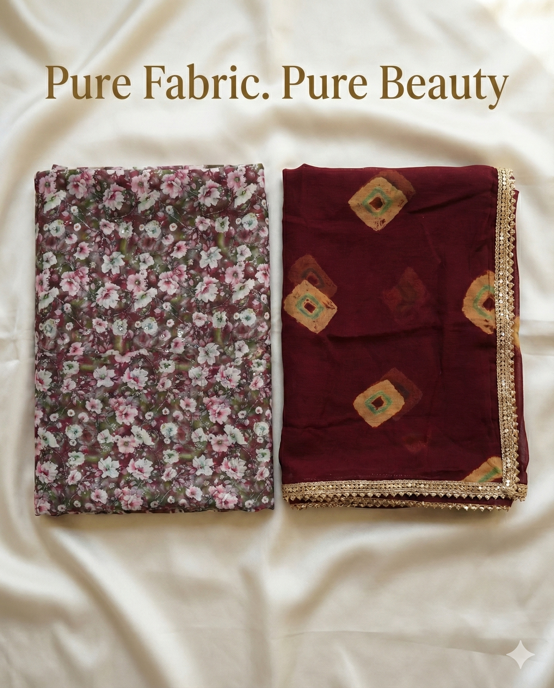 Dusty Mauve Floral Rajputi Poshak Fabric with Deep Maroon Bandhani Odhani | Soft Traditional Wear