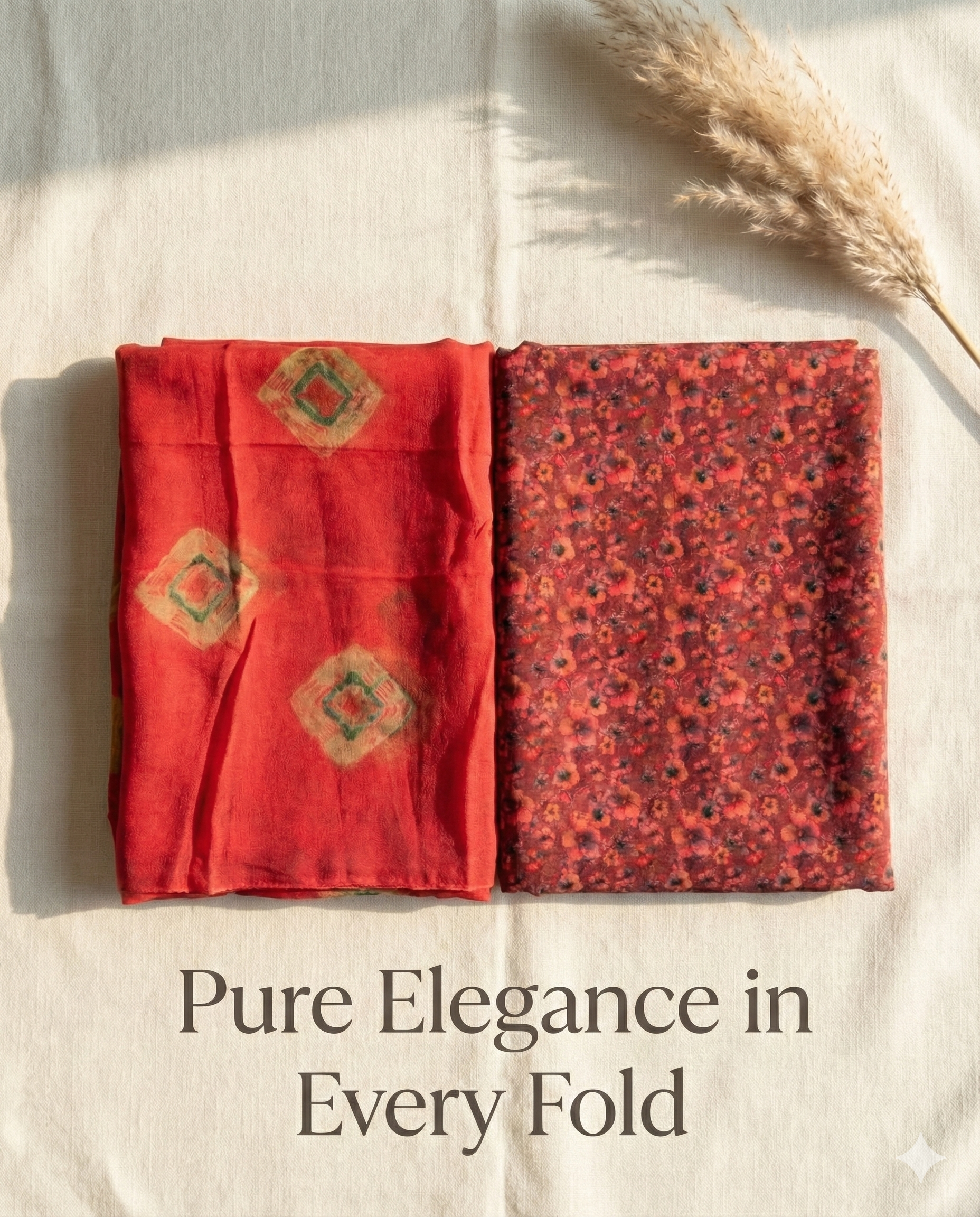 Red Floral Rajputi Poshak Fabric with Coral Red Bandhani Odhani | Soft Ethnic Wear