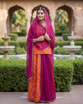 'Kesariya' - Orange Floral Rajputi Suit Set + Rani Pink Odhani