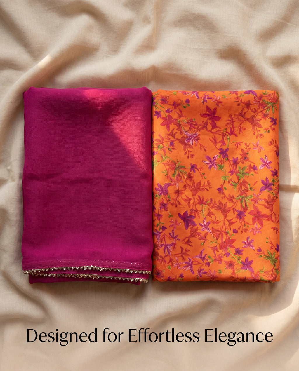 'Kesariya' - Orange Floral Rajputi Suit Set + Rani Pink Odhani