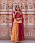 'Suvarna' - Golden Yellow Rose Print Suit Set + Deep Wine Odhani