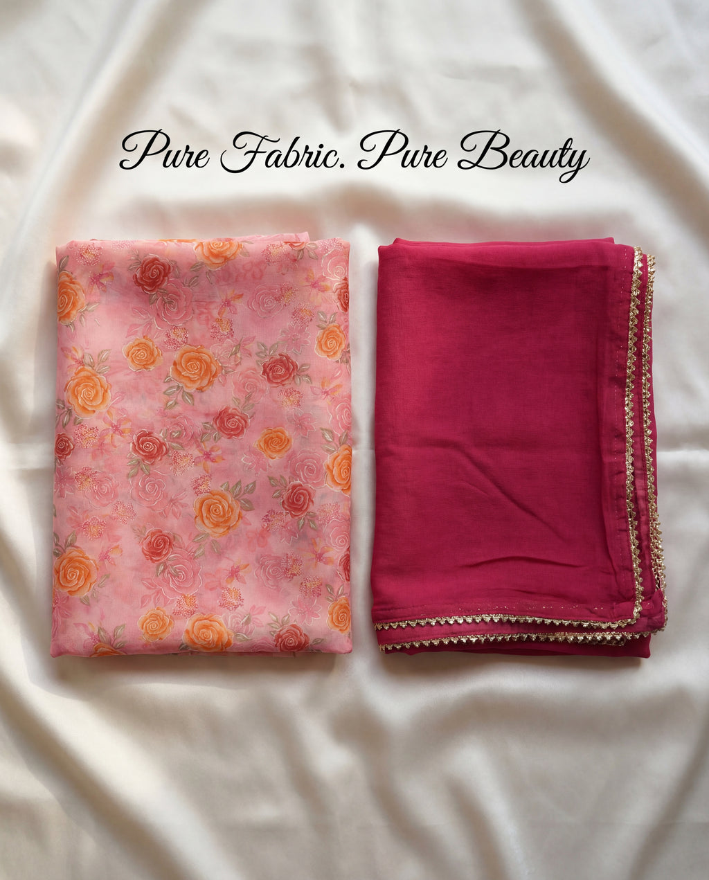 'Gulabo' - Pastel Pink Rose Print Suit Set + Rani Odhani