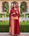 'Narangi Bagh' - Vibrant Orange Floral Rajputi Suit Set + Deep Maroon Odhani