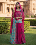 'Firoza' - Turquoise Floral Rajputi Suit Set + Rani Pink Odhani