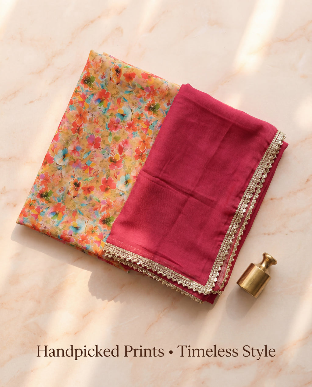 'Dhani-Noor' - Light Mehndi Floral Print Suit Set + Rani Pink Odhani