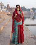 'Firoza' - Sea Green Floral Print Suit Set + Red Odhani