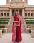 'Gulaabo' - Rani Pink Floral Print Rajputi Suit Set + Deep Maroon Odhani