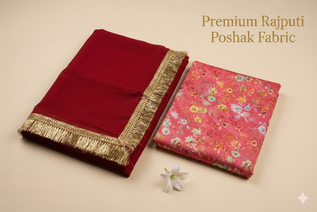 'Gulaabo' - Rani Pink Floral Print Rajputi Suit Set + Deep Maroon Odhani