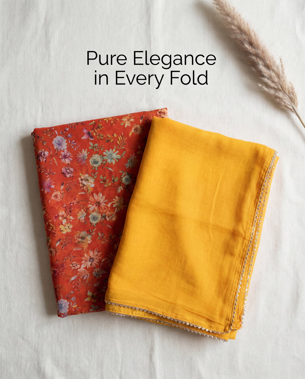 'Kesar Bagh' - Rust Orange Floral Print Suit Set + Mustard Yellow Odhani