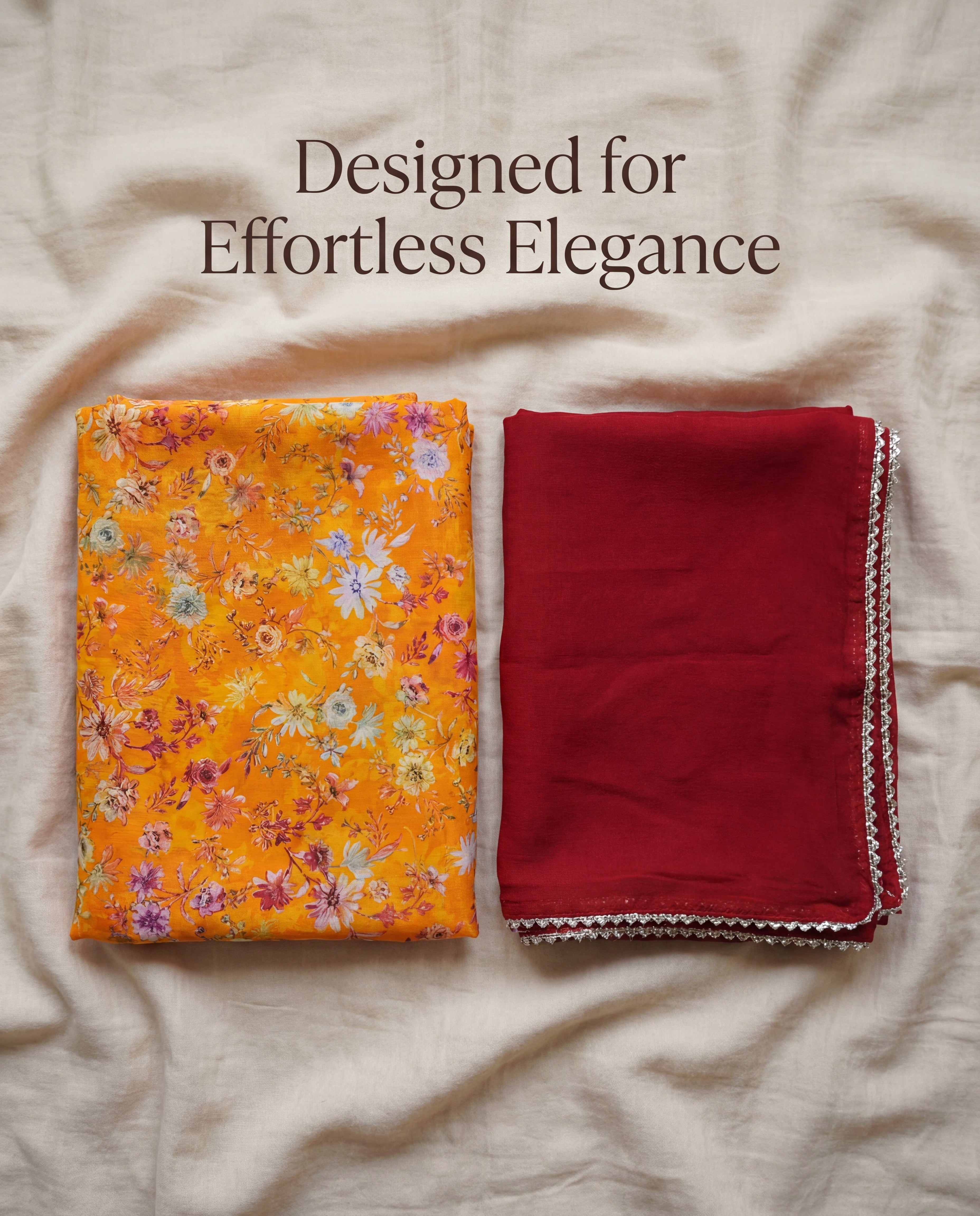 'Kesariya Bagh' - Mustard Yellow Floral Print Rajputi Suit Set + Deep Maroon Odhani