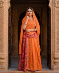 'Kesariya Gulab' - Rust Orange Floral Rajputi Suit Set + Saffron Odhani