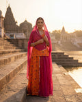 'Kesariya' - Saffron Orange Floral Rajputi Suit Set + Rani Pink Odhani