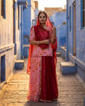 'Gulaabo' - Blush Pink Floral Rajputi Suit Set + Deep Red Odhani