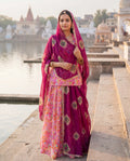 'Gul-Bagh' - Hot Pink Floral Print Rajputi Suit Set + Deep Rani Shibori Odhani