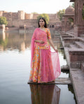 'Kesar-Bagh' - Vibrant Orange Floral Rajputi Suit Set + Rani Pink Odhani