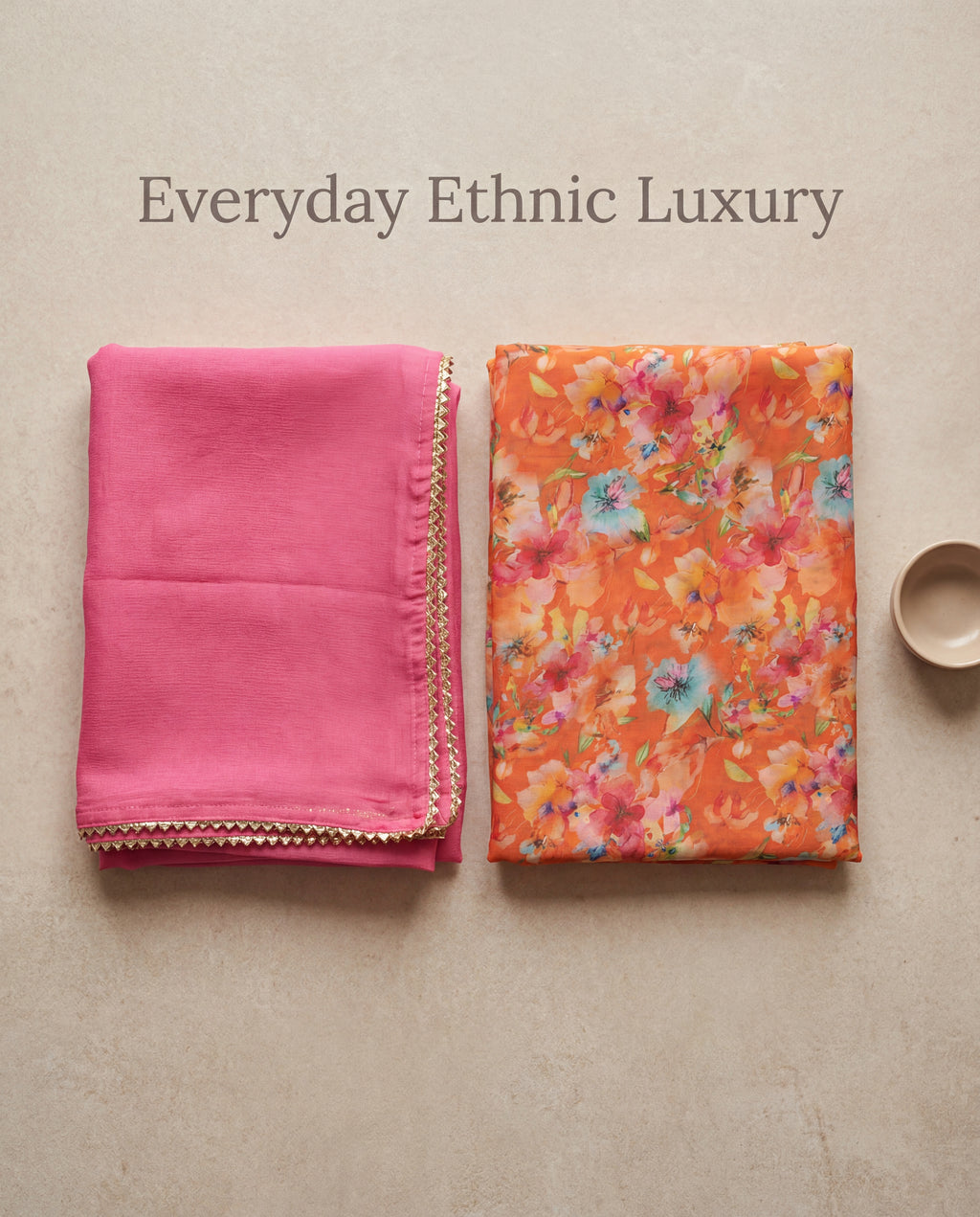 'Kesariya' - Orange Floral Rajputi Suit Set + Rani Pink Odhani