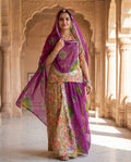 'Bagh-Bahar' - Olive Green Floral Rajputi Suit Set + Magenta Shibori Odhani