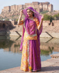 'Kesar Bagh' - Mustard Yellow Floral Rajputi Suit Set + Deep Purple Odhani