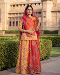 'Basant' - Mustard Yellow Floral Print Rajputi Suit Set + Red Shibori Pattern Odhani