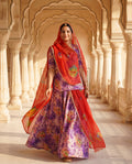 'Jamuni Bagh' - Lavender Floral Print Rajputi Suit Set + Deep Saffron Odhani