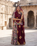 'Zaitoon' - Deep Olive Floral Rajputi Suit Set + Maroon Shibori Odhani
