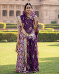 'Jamuni' - Mauve & Peach Floral Print Rajputi Suit Set + Deep Purple Patterned Odhani