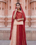 'Chandan' - Soft Peach Gold Motif Rajputi Suit Set + Deep Maroon Odhani