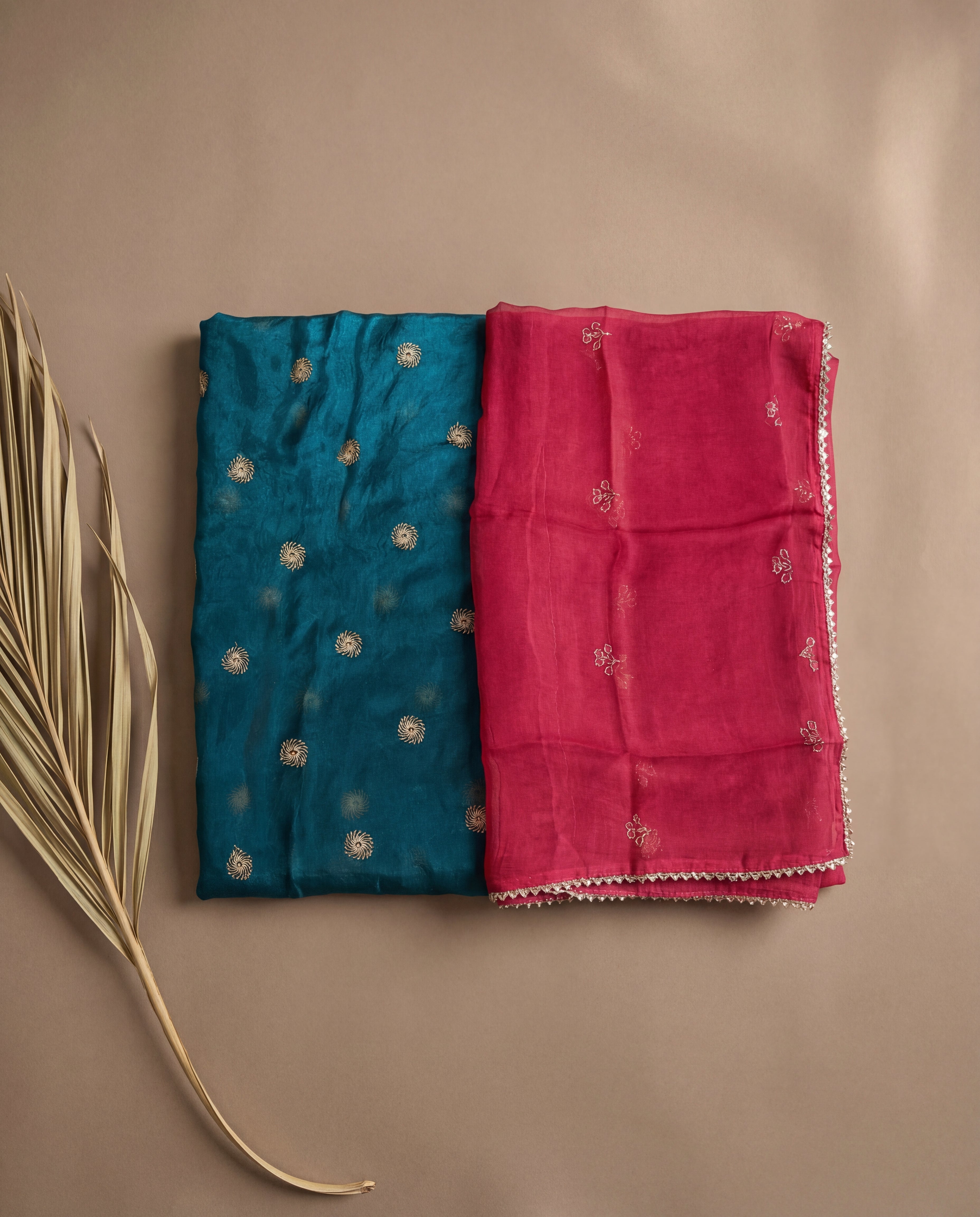 'Mayuri' - Deep Peacock Teal Gold Buti Work Rajputi Suit Set + Deep Rani Odhani