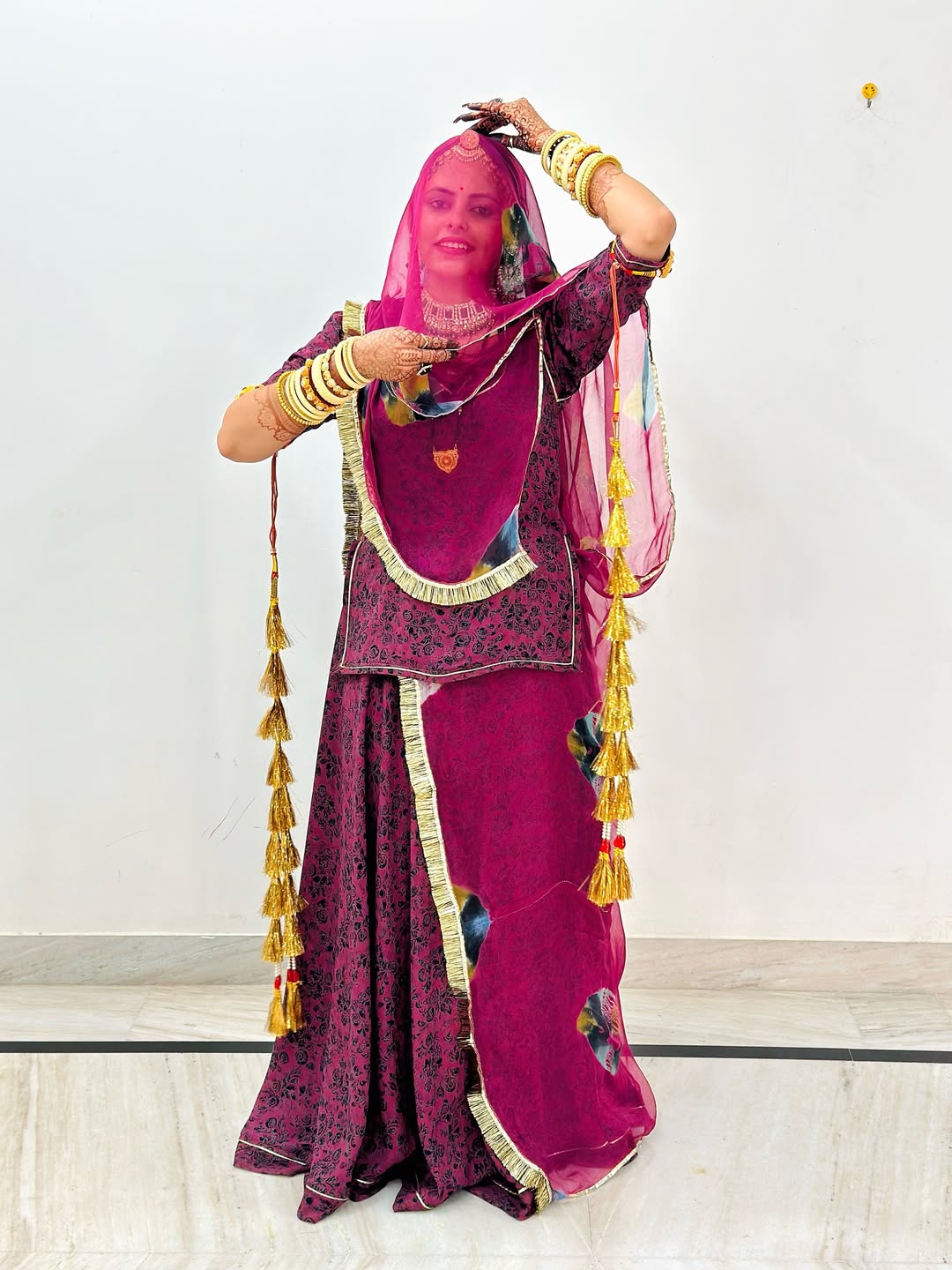 Geetika's Wine Colour BSY Foil Print- Traditional Rajputi Poshak