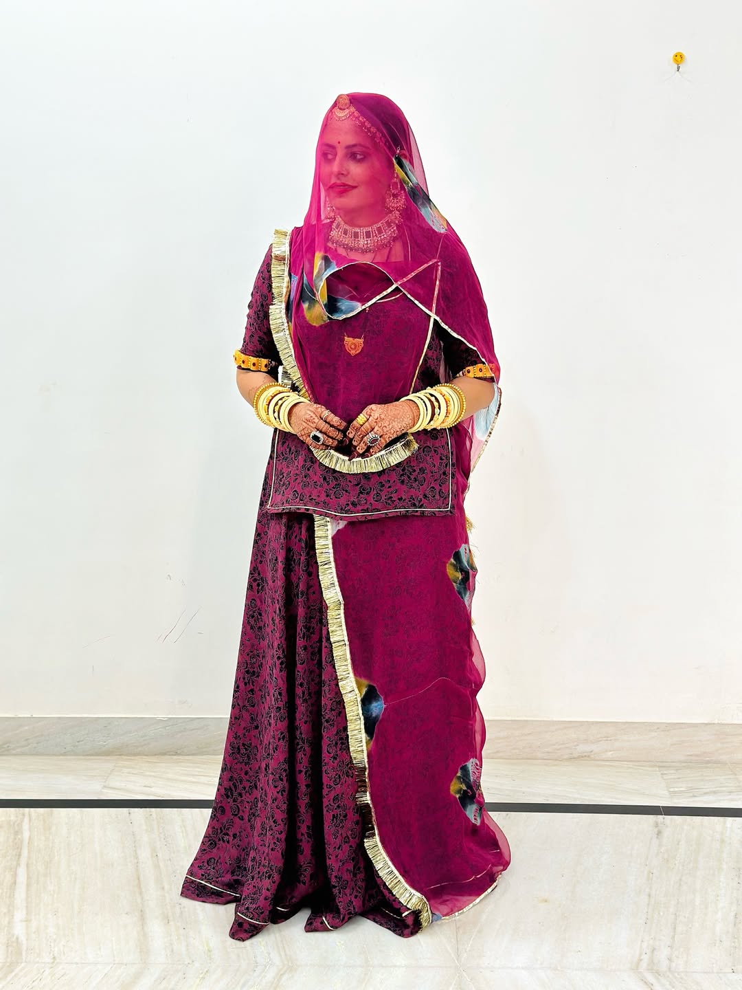 Geetika's Wine Colour BSY Foil Print- Traditional Rajputi Poshak