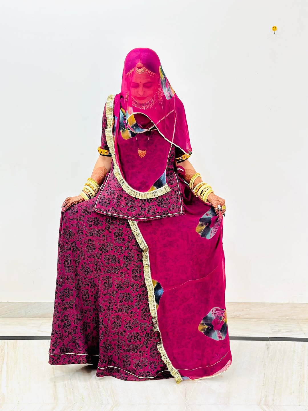 Geetika's Wine Colour BSY Foil Print- Traditional Rajputi Poshak