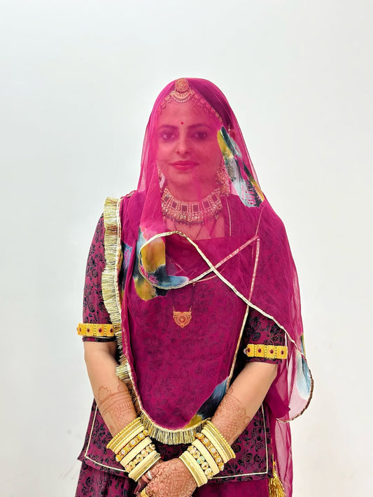 Geetika's Wine Colour BSY Foil Print- Traditional Rajputi Poshak