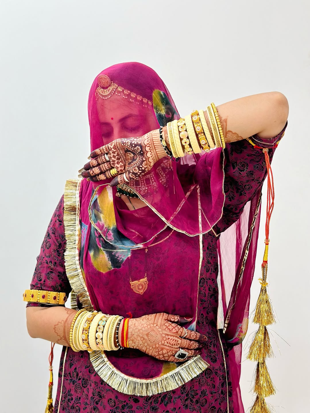 Geetika's Wine Colour BSY Foil Print- Traditional Rajputi Poshak